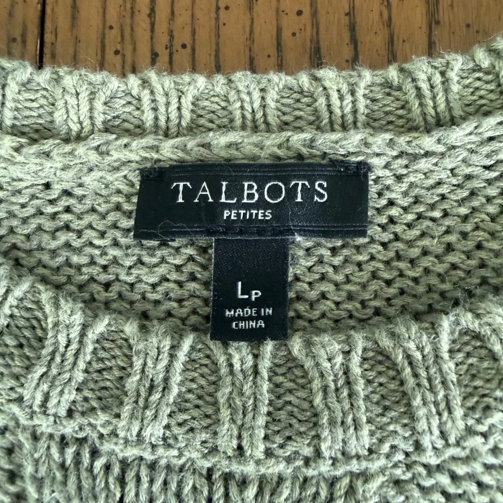 Talbots Petite Linen Cotton Blend Cable Knit Sweater Taupe Pullover Large Petite